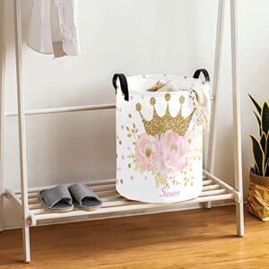 Personalized Custom Blush Floral Gold Laundry Hampers with Name Laundry Basket Collapsible Storage Basket for Bathroom Living Room Bedroom