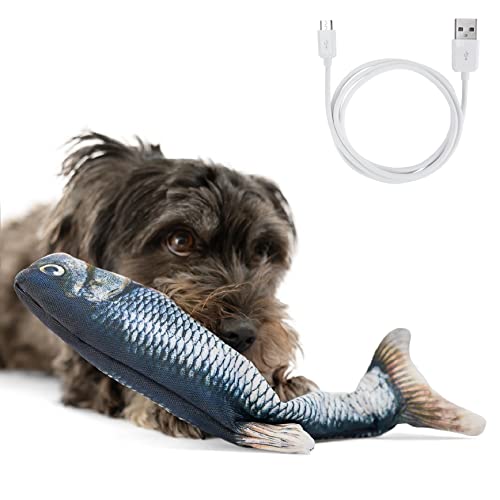 Floppy Fish Dog Toy - Interactive Dog Toy with Moving Tail + EXTRA SKIN | USB Charged Flopping Fish Toy for Dogs up to 30lb | Small Dog Toys Interactive for Excercise & IQ | Machine-Washable Cover