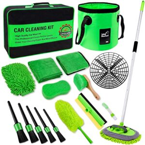 lezcufer 17pcs car wash kit,62" car wash brush mop with long handle,car cleaning kit,car detailing brush set,car wash bucket with dirt trap,car wheel brush,complete interior car cleaning supplies