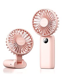 gaiatop handheld mini portable fan, 4000 mah foldable desk fan, 5 speeds rechargeable usb small fan, battery operated cute personal cooling lash fan for women, makeup, office, travel, outdoor pink
