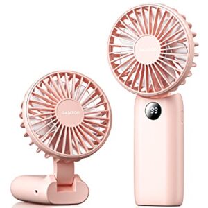Gaiatop Handheld Mini Portable Fan, 4000 mAh Foldable Desk Fan, 5 Speeds Rechargeable USB Small Fan, Battery Operated Cute Personal Cooling Lash Fan for Women, Makeup, Office, Travel, Outdoor Pink