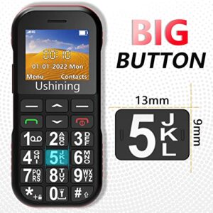 USHINING 4G LTE Unlocked Senior Cell Phone 1800mAh Battery Type-C Charger Seniors Feature Phone SOS Calling Basic Phone for Elderly Unlocked Feature Cell Phone with Charging Dock(Black)