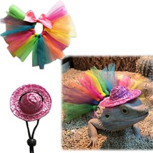 lizard clothes for bearded dragon - adjustable layered rainbow tutu skirt and hat set halloween costume photo cosplay party dress up gift for reptile lizard crested gecko chameleon (rainbow)