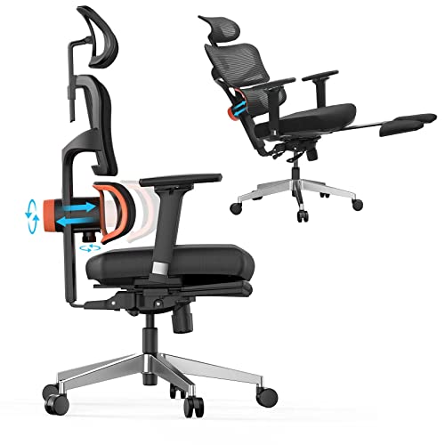 Newtral First Ergonomic Chair Adaptive Lower Back Support for Office, Reduces Lumbar 50% Pressure, auto Chasing Mechanism, Adjustable Headrest&Footrest, 4D Mesh, Black