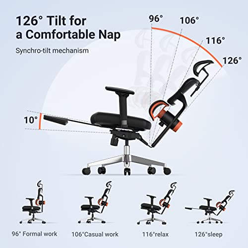 Newtral First Ergonomic Chair Adaptive Lower Back Support for Office, Reduces Lumbar 50% Pressure, auto Chasing Mechanism, Adjustable Headrest&Footrest, 4D Mesh, Black