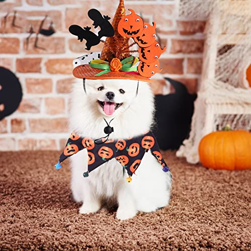 XGDMEIL Dog Costumes, Small Dog Halloween Costumes Funny,Dog Halloween Pumpkin Hat and Dog Halloween Costumes Bandana Collar Set, Dog Halloween Party Decoration for Small Medium Large Breeds Dogs Cats Pet Accessories Clothes