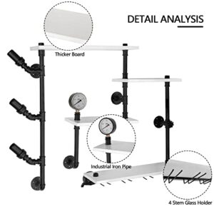 Rocomoco Wall Bar Shelves Industrial Pipe Shelving with 4 Stem Glass Holder, 4-Tiers Wine Rack Wall Mounted 42 Inch Rustic Floating Bar Shelves Wine Shelf Hanging Wood Shelves Glass Rack for Room