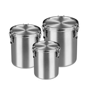 tanjiae compact stainless steel 100% airtight canisters sets for small kitchens | metal food storage containers with lids sealed - keep flour, sugar, coffee, tea fresh for months (18+35+56 fl oz)