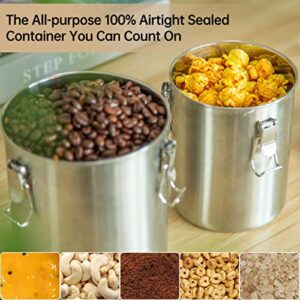 Tanjiae Compact Stainless Steel 100% Airtight Canisters Sets for Small Kitchens | Metal Food Storage Containers with Lids Sealed - Keep Flour, Sugar, Coffee, Tea Fresh for Months (18+35+56 fl oz)