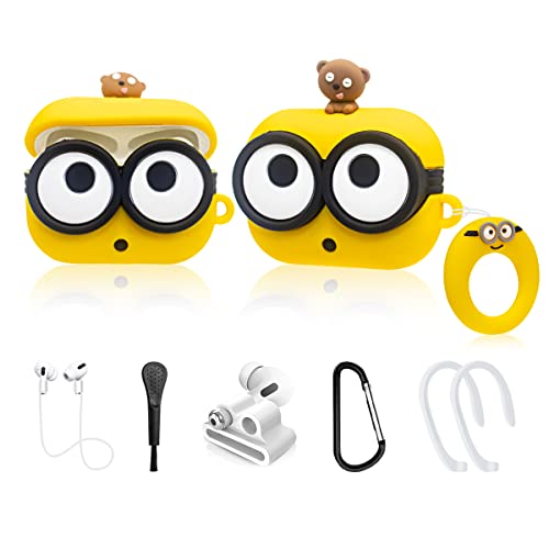 FREEOL Cute Anime Big Eyes Bob Airpods Pro Case, 7 in 1 Airpods Pro Silicone Accessories Protective Cover, 3D Fashion Fun Cartoon Character Design Airpods kin with Keychain for Girls Women Kids Teens