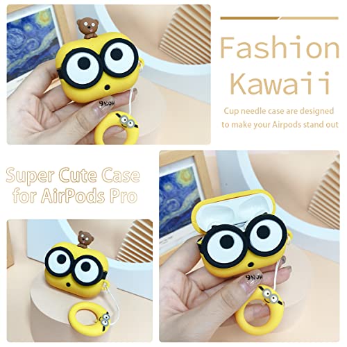 FREEOL Cute Anime Big Eyes Bob Airpods Pro Case, 7 in 1 Airpods Pro Silicone Accessories Protective Cover, 3D Fashion Fun Cartoon Character Design Airpods kin with Keychain for Girls Women Kids Teens