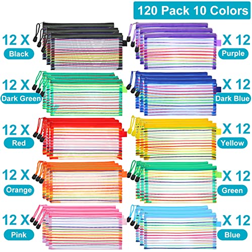 120 Pack Zipper Mesh Pouch Multicolor Pencil Pouch Mesh Bags with Zipper Mesh Cosmetics Bag Pencil Storage Pouch Multipurpose Mesh Toiletry Bag Travel Small Mesh Bag for Office School Travel Accessory