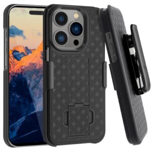 fingic compatible with iphone 14 pro case, iphone 14 pro 5g holster case combo shell slim rugged case with kickstand swivel belt clip holster shockproof cover for iphone 14 pro 5g 6.1 inch, black
