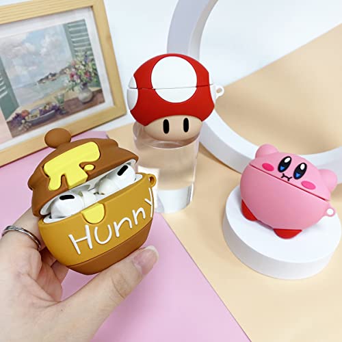 [3 Pack]Cute Airpods Pro Case, Honey Pot+Kirby+Mushroom Apple Air Pods Pro Silicone Accessories Cover, 3D Funny Drink Cartoon Character Design Airpods Pro Charging Skin for Boys Girls Women Kids Teens