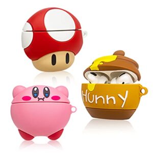 [3 pack]cute airpods pro case, honey pot+kirby+mushroom apple air pods pro silicone accessories cover, 3d funny drink cartoon character design airpods pro charging skin for boys girls women kids teens