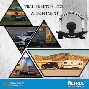 RETRUE Universal Coupler Lock Trailer Locks Ball Hitch Trailer Hitch Lock Adjustable Security Heavy-Duty Steel Fits 1-7/8 Inch, 2 Inch, 2-5/16 Inch Couplers Black