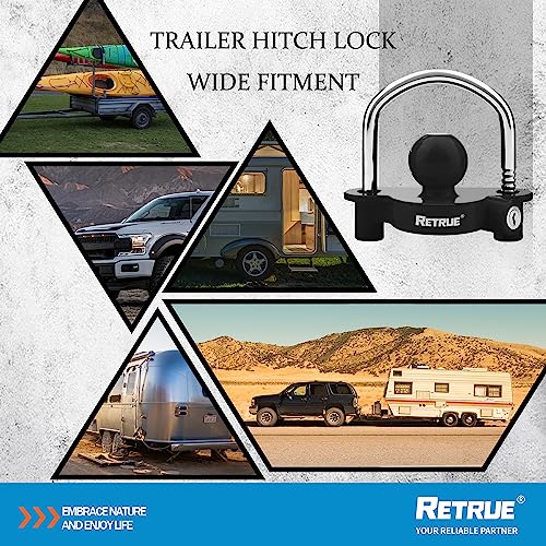 RETRUE Universal Coupler Lock Trailer Locks Ball Hitch Trailer Hitch Lock Adjustable Security Heavy-Duty Steel Fits 1-7/8 Inch, 2 Inch, 2-5/16 Inch Couplers Black