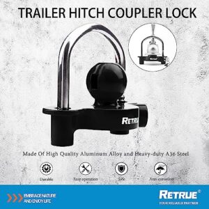 RETRUE Universal Coupler Lock Trailer Locks Ball Hitch Trailer Hitch Lock Adjustable Security Heavy-Duty Steel Fits 1-7/8 Inch, 2 Inch, 2-5/16 Inch Couplers Black