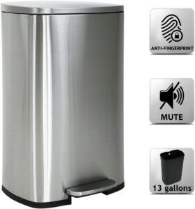 dkelincs 13 gallon trash can stainless steel automatic motion sensor kitchen trash can high-capacity touch free garbage can with lid for bathroom bedroom home office, 50 liter,ss