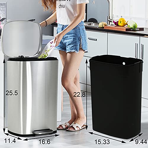 Dkelincs 13 Gallon Trash Can Stainless Steel Automatic Motion Sensor Kitchen Trash Can High-Capacity Touch Free Garbage Can with Lid for Bathroom Bedroom Home Office, 50 Liter,SS