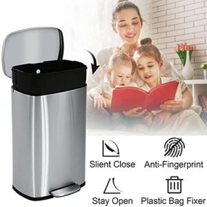 Dkelincs 13 Gallon Trash Can Stainless Steel Automatic Motion Sensor Kitchen Trash Can High-Capacity Touch Free Garbage Can with Lid for Bathroom Bedroom Home Office, 50 Liter,SS