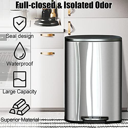 Dkelincs 13 Gallon Trash Can Stainless Steel Automatic Motion Sensor Kitchen Trash Can High-Capacity Touch Free Garbage Can with Lid for Bathroom Bedroom Home Office, 50 Liter,SS