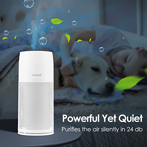 Air Purifiers for Home Large Room, NEWPAD HEPA Quiet Air Purifiers for Bedroom, Air Cleaner with Active Carbon for Pets' Dander, Dust, Smoke, Odors, Auto Mode, Child Lock,Timer, Night Light, White