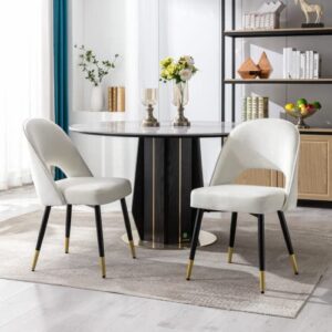 LukeAlon Classic Velvet Dining Chairs Set of 2, Upholstered Open Back Kitchen Chairs with Metal Legs Armless Side Chairs Mid Century Dinner Chairs for Dining Room, Beige