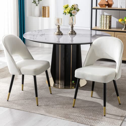 LukeAlon Classic Velvet Dining Chairs Set of 2, Upholstered Open Back Kitchen Chairs with Metal Legs Armless Side Chairs Mid Century Dinner Chairs for Dining Room, Beige