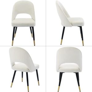 LukeAlon Classic Velvet Dining Chairs Set of 2, Upholstered Open Back Kitchen Chairs with Metal Legs Armless Side Chairs Mid Century Dinner Chairs for Dining Room, Beige