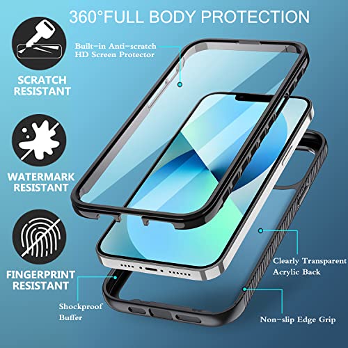 Bkrtondsy for iPhone 14 Case Full Body Protective Clear with Built-in Screen Protector & Camera Lens Protectors Fits Screen Perfectly Shockproof Dustproof Rugged Case for iPhone 14 6.1 2022