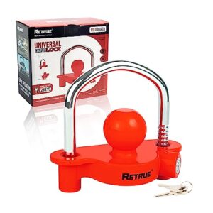 retrue universal coupler lock trailer locks ball hitch trailer hitch lock adjustable security heavy-duty steel fits 1-7/8 inch, 2 inch, 2-5/16 inch couplers red