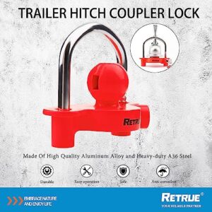 RETRUE Universal Coupler Lock Trailer Locks Ball Hitch Trailer Hitch Lock Adjustable Security Heavy-Duty Steel Fits 1-7/8 Inch, 2 Inch, 2-5/16 Inch Couplers Red