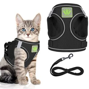cat harness and leash set for walking escape proof,cute pet vest harnesses for small dog cat, adjustable soft kitty harness with reflective strap for walking training
