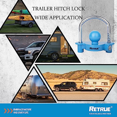 RETRUE Universal Coupler Lock Trailer Locks Ball Hitch Trailer Hitch Lock Adjustable Security Heavy-Duty Steel Fits 1-7/8 Inch, 2 Inch, 2-5/16 Inch Couplers Blue