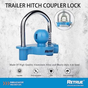 RETRUE Universal Coupler Lock Trailer Locks Ball Hitch Trailer Hitch Lock Adjustable Security Heavy-Duty Steel Fits 1-7/8 Inch, 2 Inch, 2-5/16 Inch Couplers Blue
