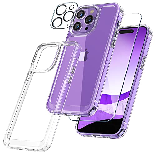 Bkrtondsy for iPhone 14 Pro Max Case Clear Crystal Slim [3 IN 1] with Tempered Glass Screen Protectors & Camera Lens Protectors [Military Drop Shockproof] (Clear)