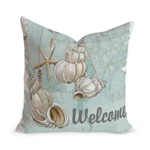 woguangis welcome to our beach house starfish throw pillow cushion with zippe beach home throw pillow starfish sea life home decorative throw pillowcase for sofa living room white linen 24x24in