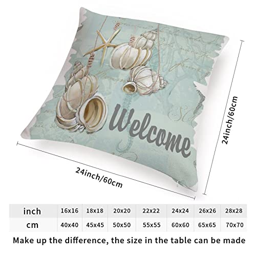 WoGuangis Welcome to Our Beach House Starfish Throw Pillow Cushion with Zippe Beach Home Throw Pillow Starfish Sea Life Home Decorative Throw Pillowcase for Sofa Living Room White Linen 24x24in