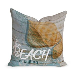 woguangis the beach is calling shell throw pillow cushion with zippe ocean decor throw pillows conch rustic pillow sham for bedroom sofa couch white linen 16x16in farmhouse home pillow birthday gift