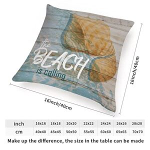 WoGuangis The Beach is Calling Shell Throw Pillow Cushion with Zippe Ocean Decor Throw Pillows Conch Rustic Pillow Sham for Bedroom Sofa Couch White Linen 16x16in Farmhouse Home Pillow Birthday Gift