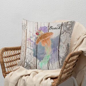 WoGuangis Ocean Theme Throw Pillow Cushion Watercolor Vintage Beach Sea Life White Linen Throw Pillow Octopus Nursery Decor Modern Throw Pillow Case with Zippe for Office Car Chair Sofa 18x18in