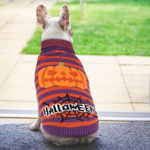 HUMLANJ Halloween Dog Turtleneck Sweater Pumpkin Striped Pet Dog Sweaters Winter Knitted Sweater with Leash Hole Warm Pullover Sleeveless for Large Dogs