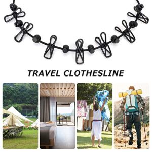 FYY Clothesline, Portable Elastic Travel Camping Clothes line with 12 Black Clips, Retractable Laundry Drying line for Home, Backyard, Hotel, Outdoor and Indoor Use (Black)