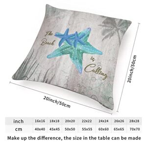 WoGuangis Beach House Throw Pillow Cushion The Beach is Calling Starfish White Linen Pillow Covers Starfish Sea Life Farmhouse Toss Pillows with Zippe for Sofa Living Room 20x20in Housewarming Gift