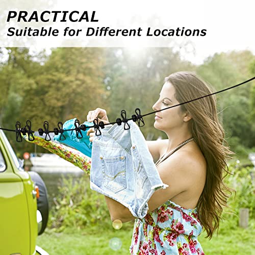 FYY Clothesline, [2 Packs] Portable Elastic Travel Camping Clothes Lines with 12 Black Clips, Retractable Laundry Drying line for Home, Backyard, Hotel, Outdoor and Indoor Use (Black+Colorful)