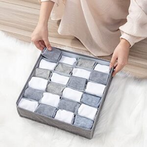 FYY Sock Underwear Drawer Organizer, 24 Cell Drawer Organizer Divider, Fabric Foldable Cabinet Closet Organizers Storage Boxes for Storing Socks, Underwear, Ties, Handkerchiefs, Gray