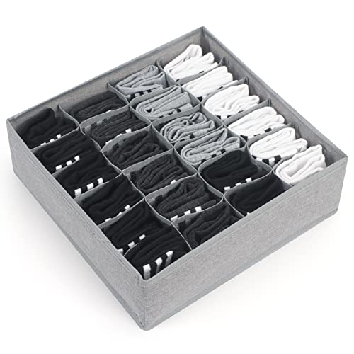 FYY Sock Underwear Drawer Organizer, 24 Cell Drawer Organizer Divider, Fabric Foldable Cabinet Closet Organizers Storage Boxes for Storing Socks, Underwear, Ties, Handkerchiefs, Gray