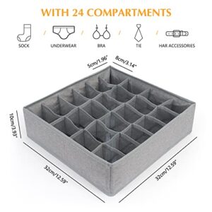 FYY Sock Underwear Drawer Organizer, 24 Cell Drawer Organizer Divider, Fabric Foldable Cabinet Closet Organizers Storage Boxes for Storing Socks, Underwear, Ties, Handkerchiefs, Gray