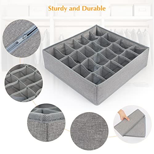 FYY Sock Underwear Drawer Organizer, 24 Cell Drawer Organizer Divider, Fabric Foldable Cabinet Closet Organizers Storage Boxes for Storing Socks, Underwear, Ties, Handkerchiefs, Gray